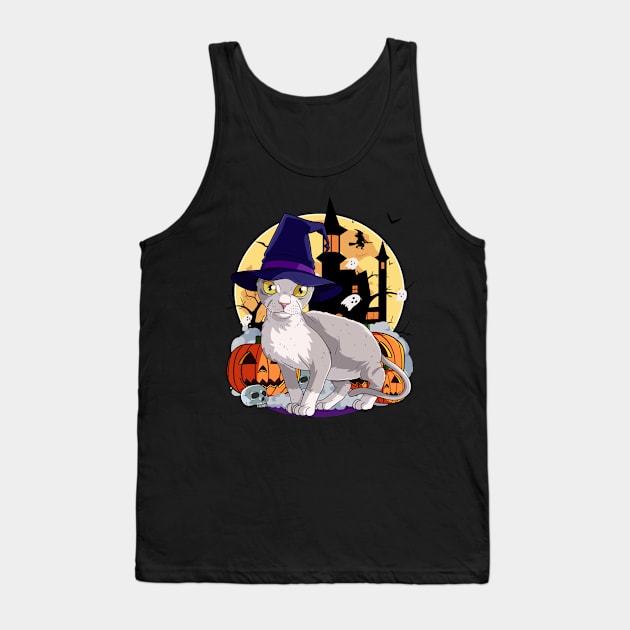 Devon Rex Cat Funny Halloween Witch Pumpkin Tank Top by Noseking